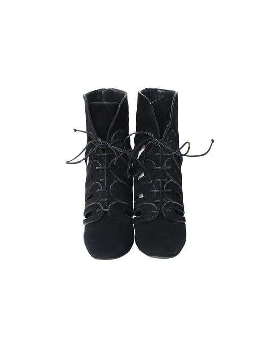 Bottega Veneta Cutout Lace-Up Detail Ankle Boots in Black Suede - Image 2