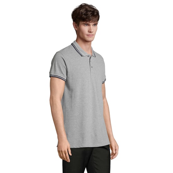 SOLS Mens Pasadena Melange Polo Shirt (Grey Melange/Navy) - Image 3