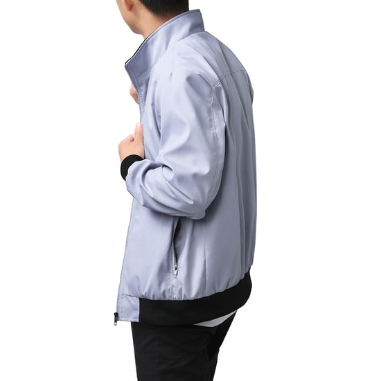 Men's Bomber Jacket with Stand-Up Collar, Transitional Jacket for Autumn, Casual Sports Jacket Light Gray - Image 5
