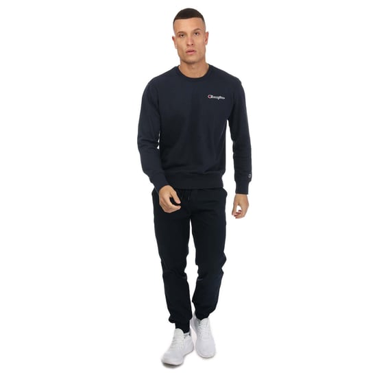 Men's Champion Crew Neck Small Script Logo Sweatshirt in Navy - Image 3