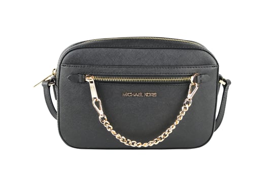 Bolso cruzado grande East West de cuero Saffiano con cadena y cremallera Jet Set de Michael Kors para mujer (Negro sólido/Oro) - Image 1
