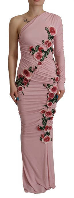 Vestido de Mujer Asimétrico con Flores Rosa Adornado de Dolce & Gabbana - Image 1