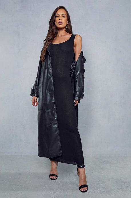 Scoop Neck Sheer Knitted Ribbed Maxi Dress
