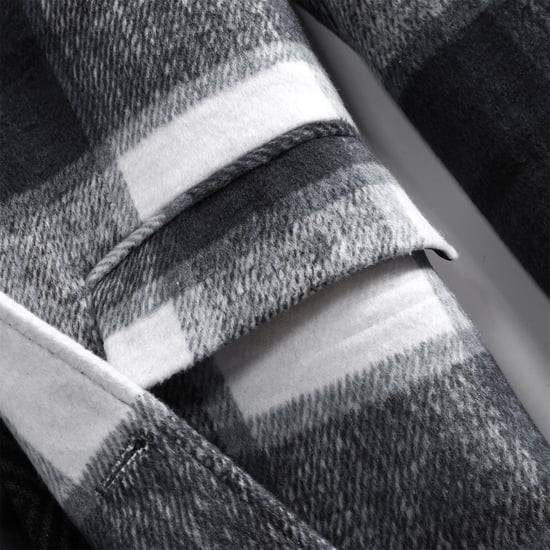 Men's Long Slim Fit Checked Winter Thick Coat with Shawl Collar White - Image 4