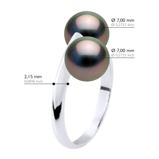 Ring You & Me - 2 Real Cultured Tahiti Pearls Round 8-9 mm - Image 2