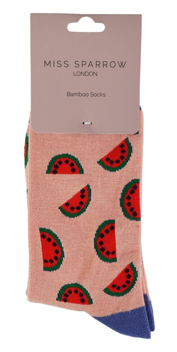 Calcetines de bambú con diseño divertido de sandía, aguacate y limones - Sandía (Rosa) - Image 2