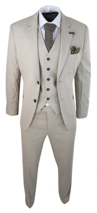 Traje clásico de verano y primavera de lino color crema de 3 piezas para hombre - Image 2
