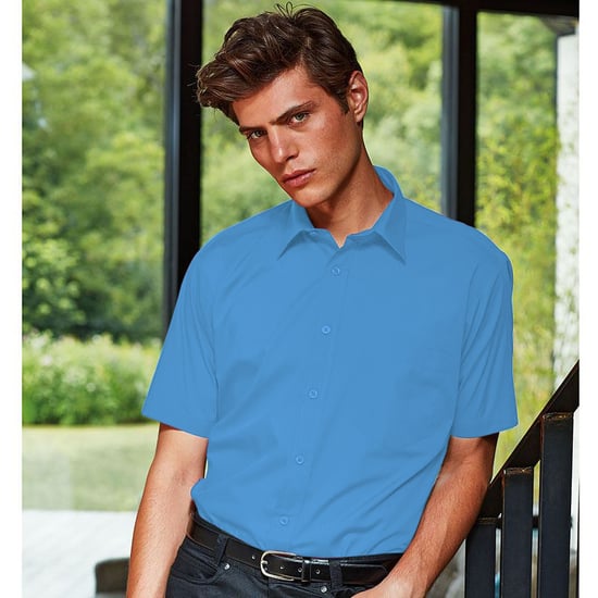 Premier Mens Short Sleeve Formal Poplin Plain Work Shirt (Sapphire) - Image 2