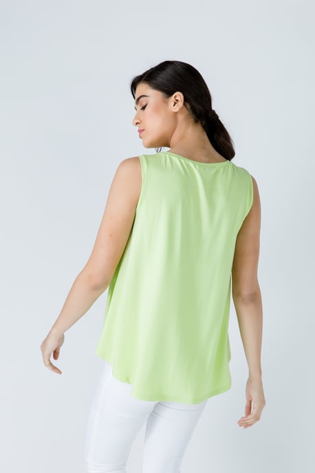 Green Sleeveless Top with Rounded Hemline