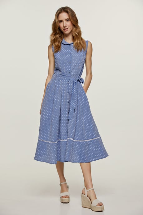 Vestido con detalle de botones y lunares índigo - Image 1