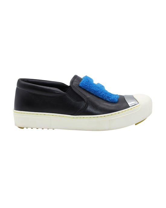 Fendi FF Shearling Fur Slip-On Sneaker in Black Leather - Image 1