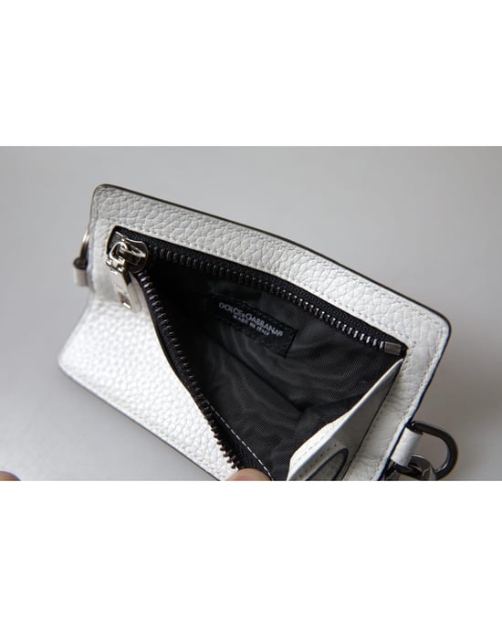 Logo-Embossed Leather Card Holder with Lanyard