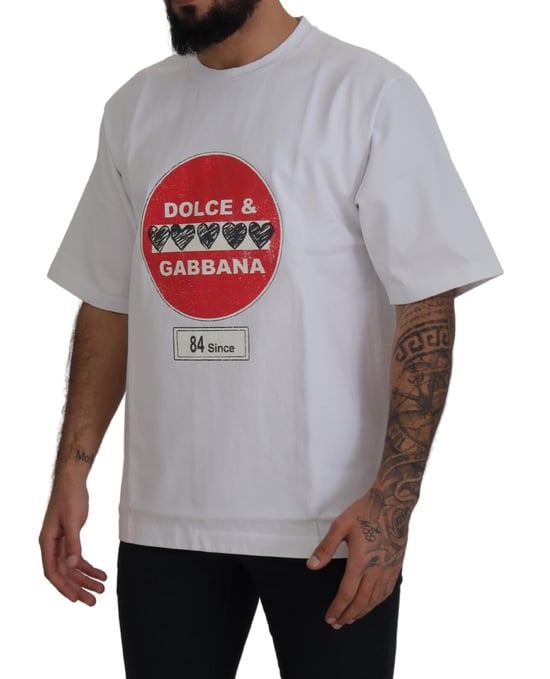 Camiseta de algodón con cuello redondo para hombre Dolce & Gabbana White Amor Heart - Image 2