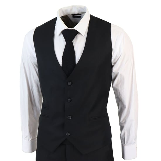 Traje clásico negro liso de 3 piezas IM1 para hombre - Image 4