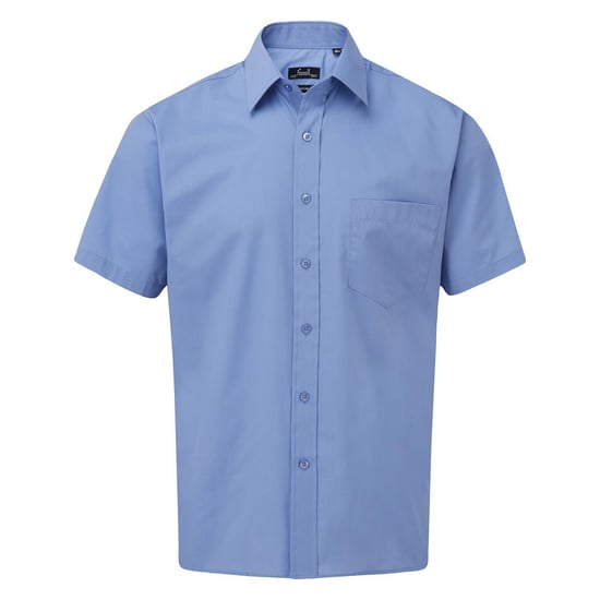 Premier Mens Short Sleeve Poplin Shirt (Mid Blue) - Image 1