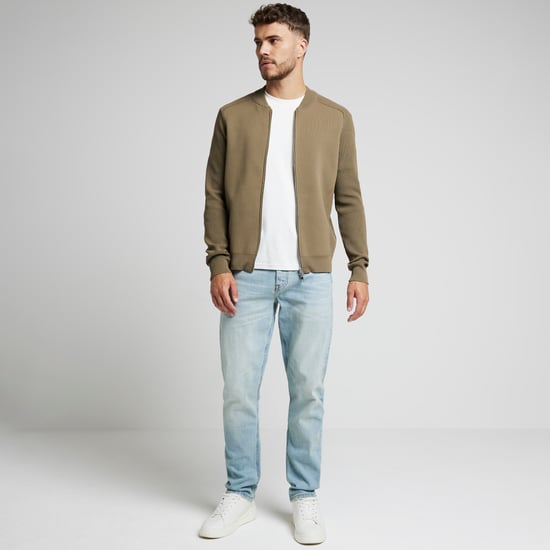 River Island Mens Jumper Green Slim Fit Knit Zip Up