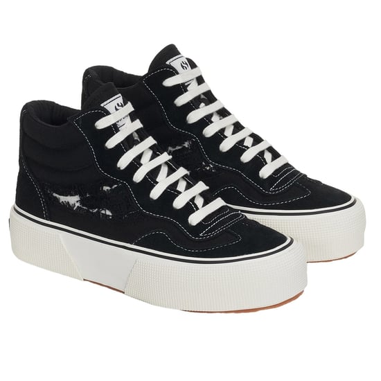 Superga Womens/Ladies 3141 Revolley Swallowtail Ripped Mid Cut Trainers (Black/White Avorio) - Image 3