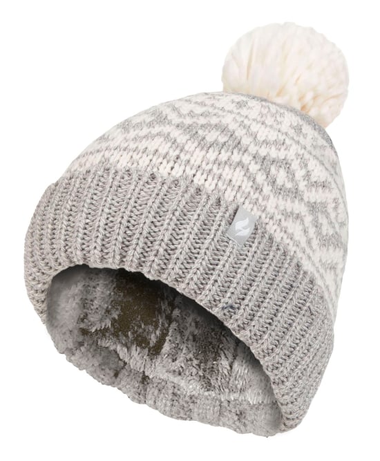 Gorro de mujer con estampado | Calentadores | Tejido de punto grueso con forro polar Heatweaver | Estilo Billingen - Gris claro - Image 1