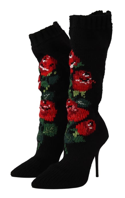 Calcetines Negros Elásticos Dolce & Gabbana Botines de Rosas Rojas para Mujeres - Image 2