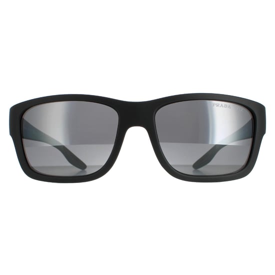 Prada Sport Rectangle Mens Grey Rubber Dark Grey Silver Mirror Polarized PS01WS