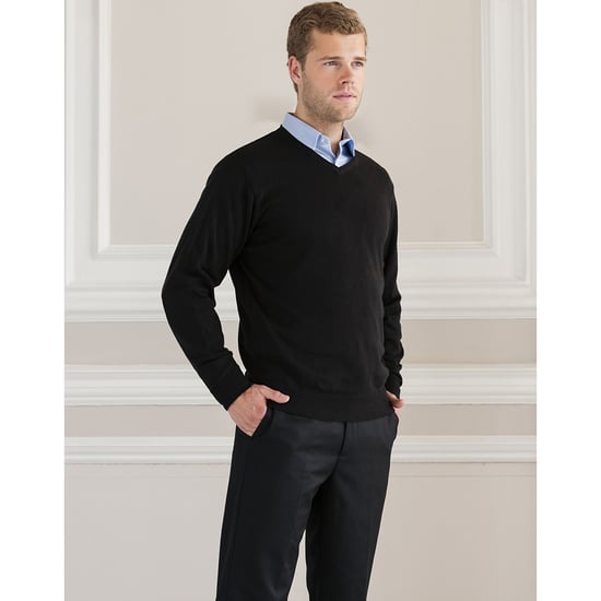 Russell Collection Mens V-Neck Knitted Pullover Sweatshirt (Black) - Image 3