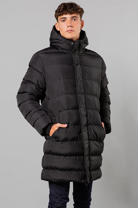 Black Hooded Parka Longline Jacket