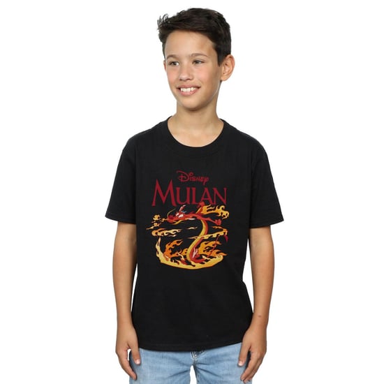 Disney Boys Mulan Mushu Dragon Fire T-Shirt (Black)