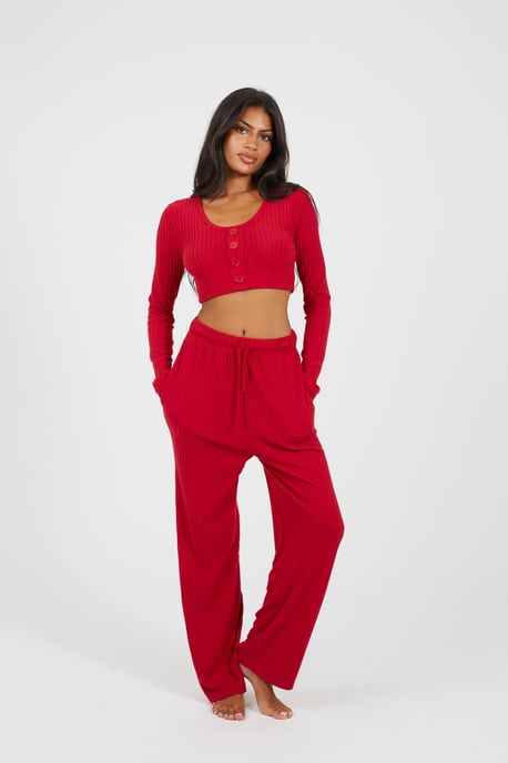 Cropped Long Sleeve & Wide Leg Lounge Set