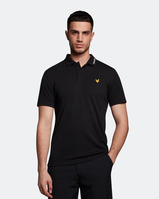 Lyle & Scott Golf Collar Logo Technical Polo Shirt in Black - Image 1