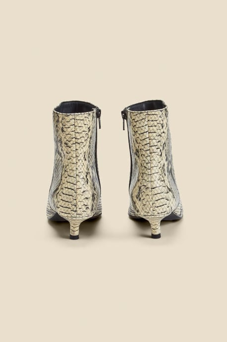 Snake Print Leather Kitten Heel Ankle Boots