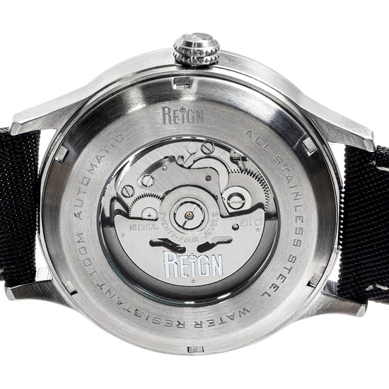 Reign Henry Automatic Canvas-Overlaid Leather-Band Watch w/Date