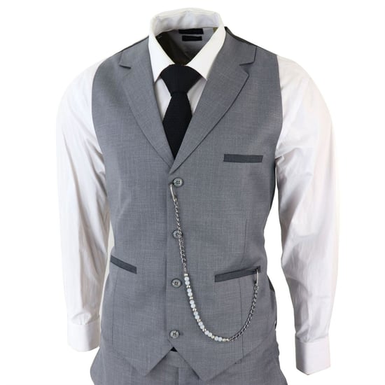 Traje clásico gris liso de 3 piezas para hombre - Image 4