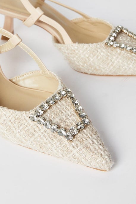 Faith: Cassidy Woven Textile Jewelled Brooch Detail Slingback Court Shoes