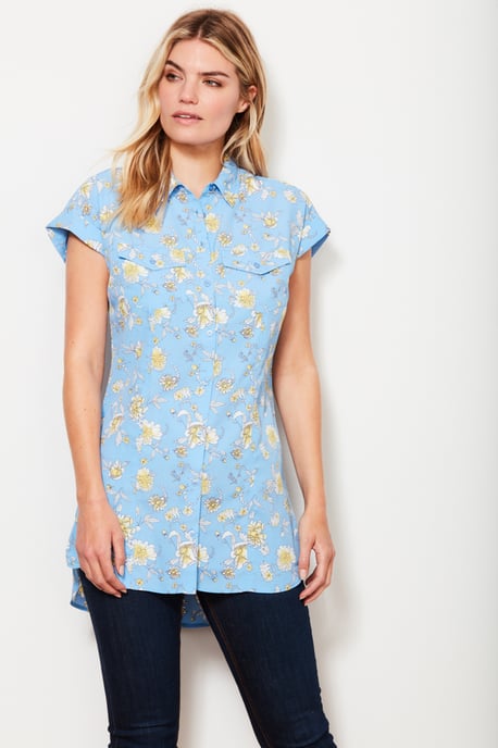 Blue Meadow Print Longline Shirt