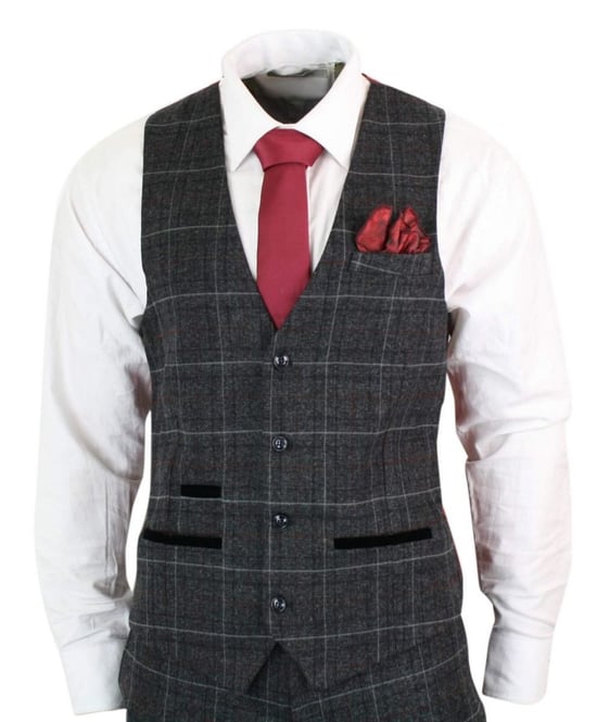 Traje Vintage Retro de Tweed Gris Carbón de 3 Piezas para Hombre - Image 2