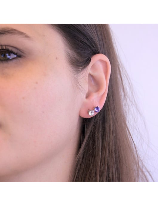 Pendientes de febrero con piedra de nacimiento - Plata y morado - Image 2