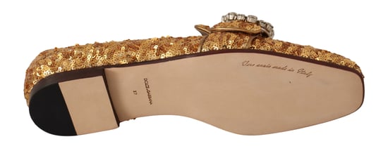 Mocasines de mujer planos con lentejuelas doradas y cristales de Dolce & Gabbana - Image 3