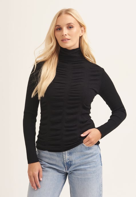 Fine Knit Textured High Neck Top