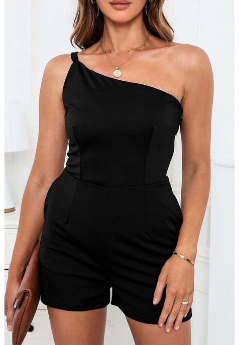 Azura Exchange Women's One Shoulder Side Pocketed Romper in Black - Image 4