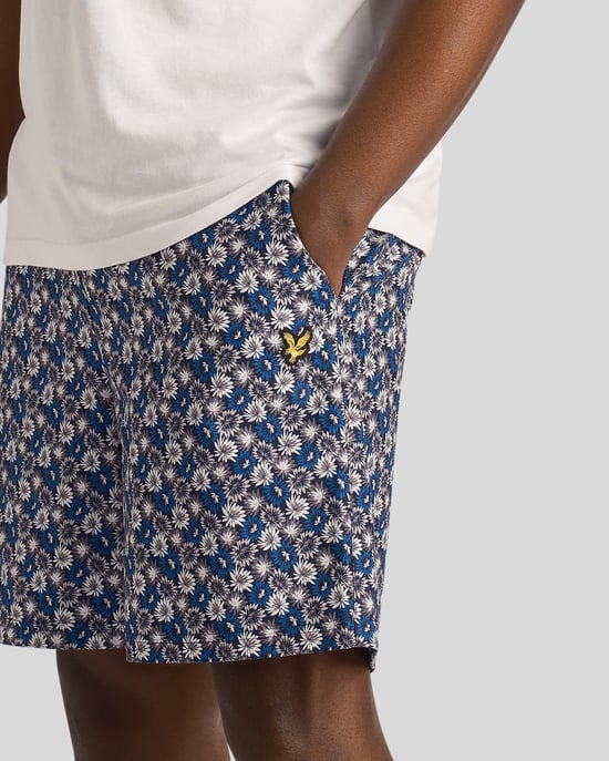 Mens Floral Print Resort Shorts in Dark Navy - Image 4