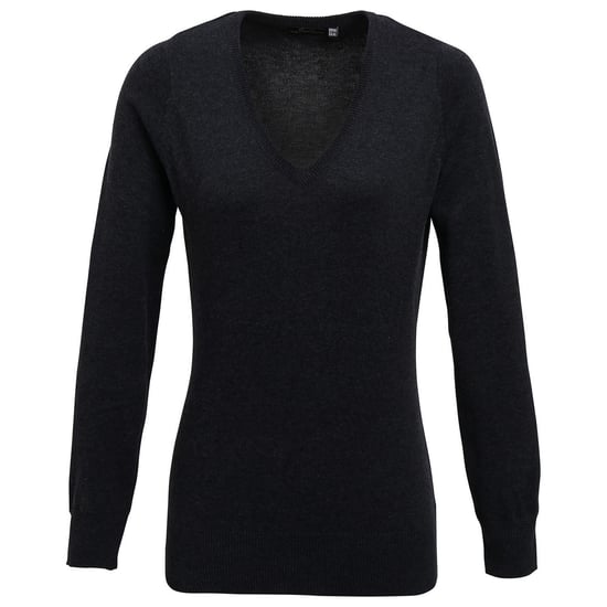 Premier Womens/Ladies Knitted Cotton Acrylic V Neck Sweatshirt (Charcoal) - Image 1