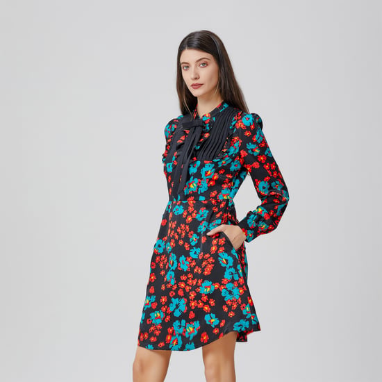 Ascot-tie flower print mini dress - Image 2