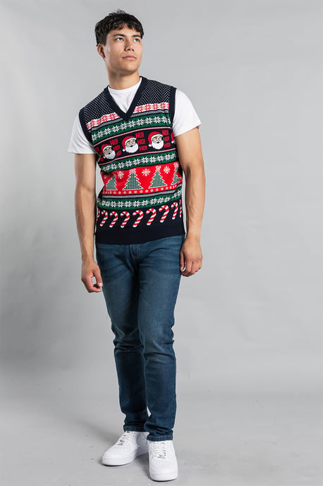 Dark Navy Christmas V Neck Jacquard Knitted Vest