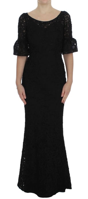 Vestido largo ajustado negro de encaje floral de Dolce & Gabbana - Image 1