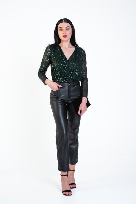 Sequin Wrap Long Sleeves Bodysuit - Image 4