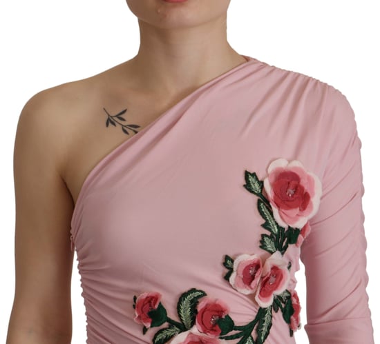 Vestido de Mujer Asimétrico con Flores Rosa Adornado de Dolce & Gabbana - Image 4