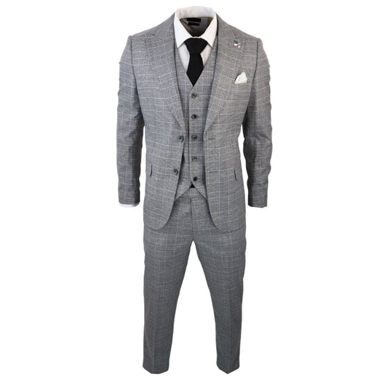 Traje Príncipe de Gales de 3 piezas en gris a cuadros para hombre - Image 1