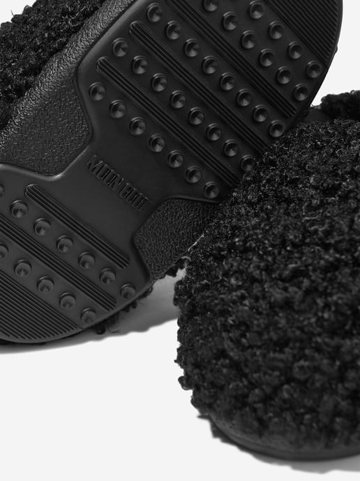 Moon Boot Kids Faux Curly Slippers in Black - Image 3