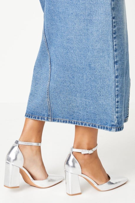 Blanche Ankle Strap Pointed High Block Heel Court Shoes - Image 1