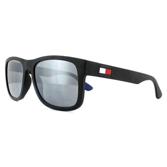 Gafas de sol para hombre Tommy Hilfiger Rectangulares Negros y Grises con Espejo - Image 2